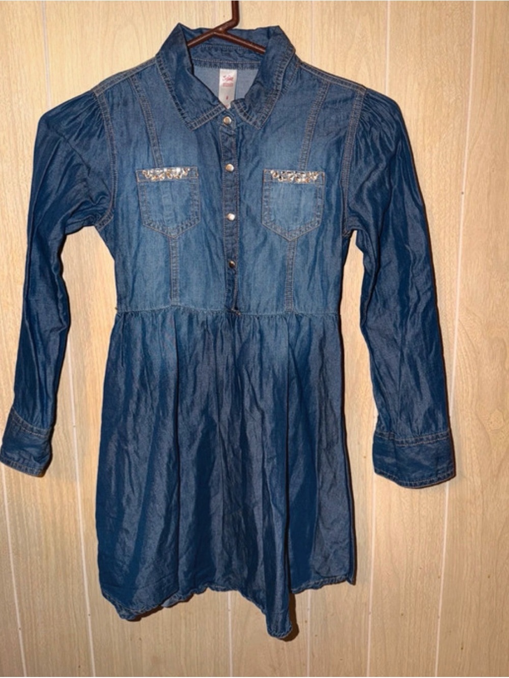 Justice Dark Blue Denim Button-Front Dress with Chest Pockets